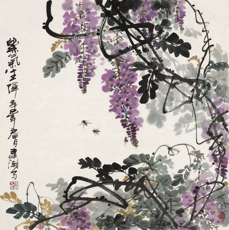 21《紫气生辉》70X70CM 中国画 2001年